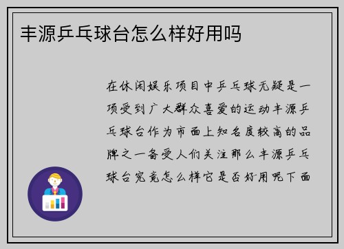 丰源乒乓球台怎么样好用吗